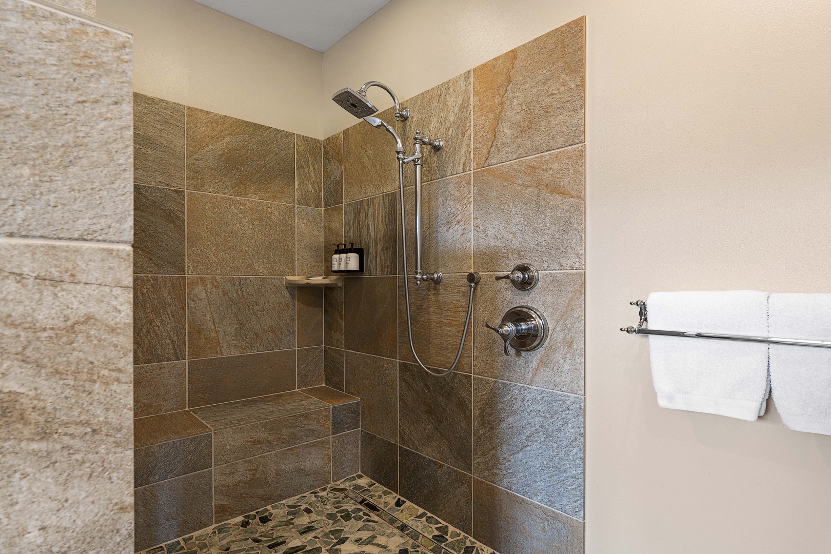 Kailua Kona Vacation Rentals, Holua Kai #27 - Warm water over a pebble floor, the primary shower waiting after a day outside.