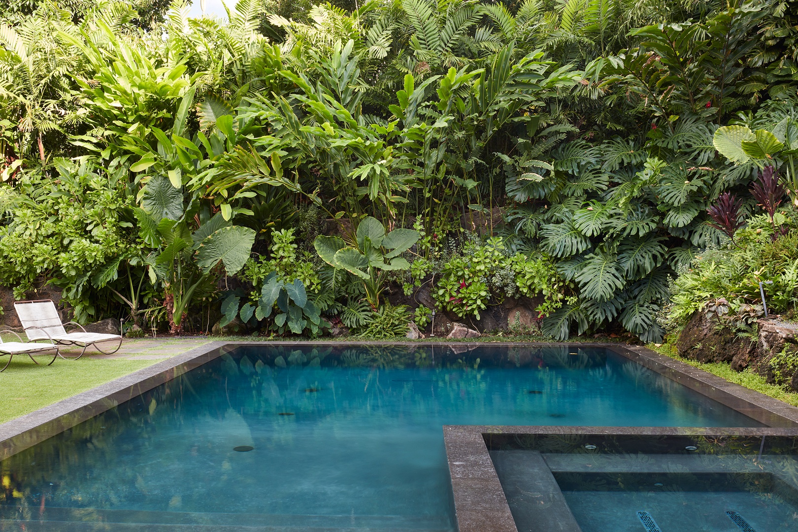 Honolulu Vacation Rentals, Diamond Head Hillside Estate** - Surrounded by lush greenery, the private pool offers a refreshing retreat for sunny afternoons, quiet mornings, and post-adventure relaxation.