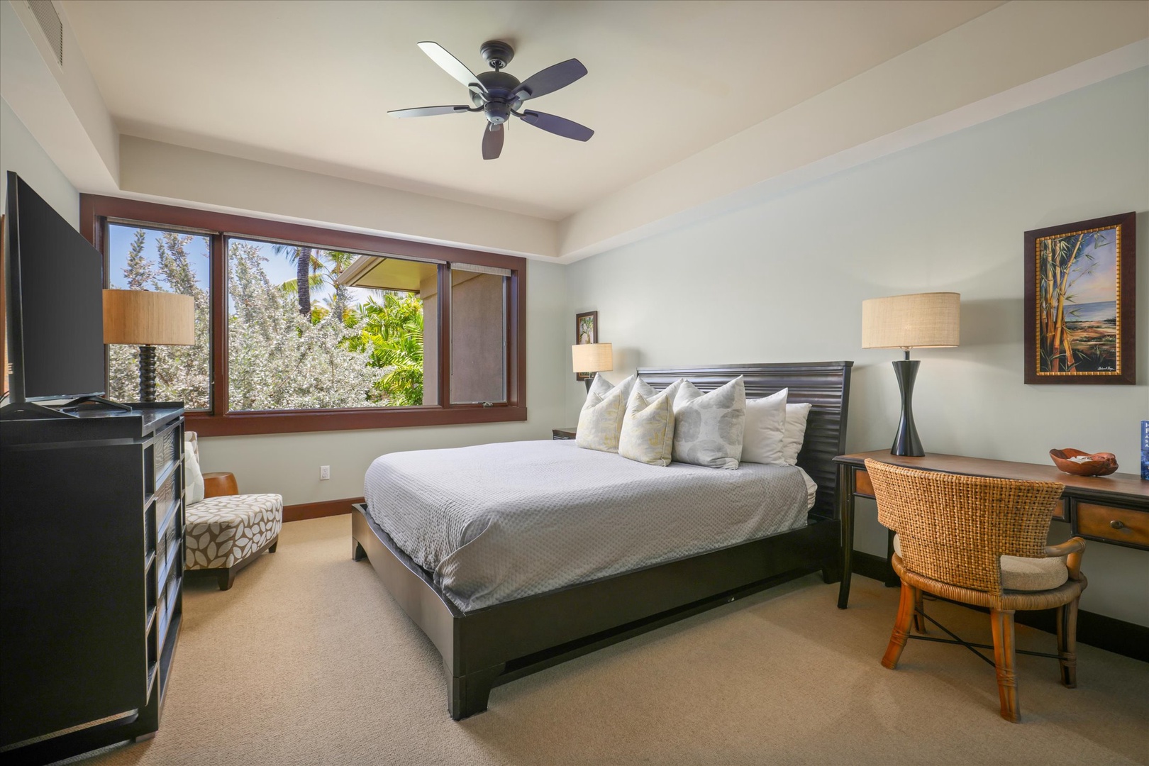 Kailua Kona Vacation Rentals, Wai'ulu Villa 115D - Secondary bedroom with king bed and tropical views—comfort and privacy for guests or family.