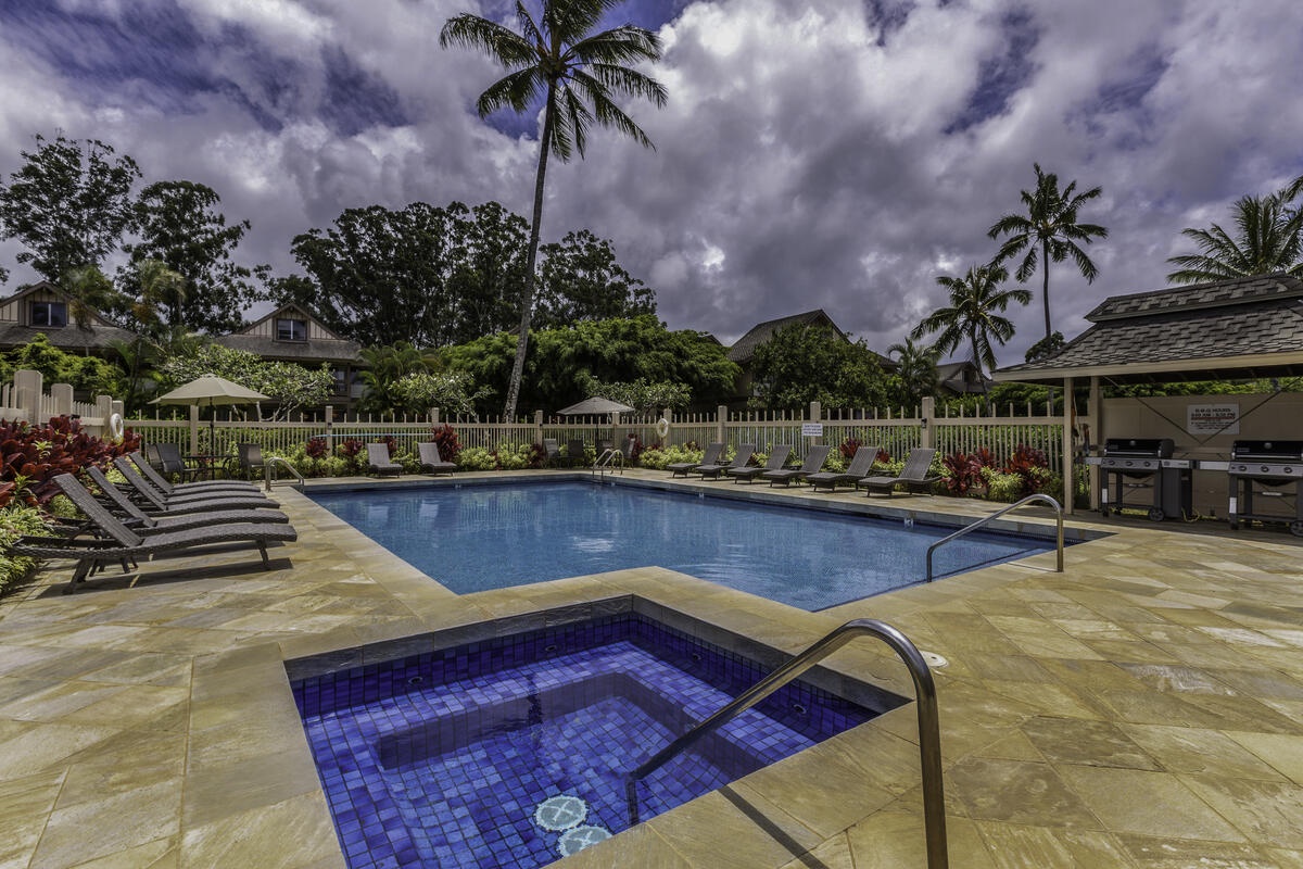 Princeville Vacation Rentals, Hale Ho'omaka - Shared Sandpiper Village pool and spa—a perfect amenity just steps away.