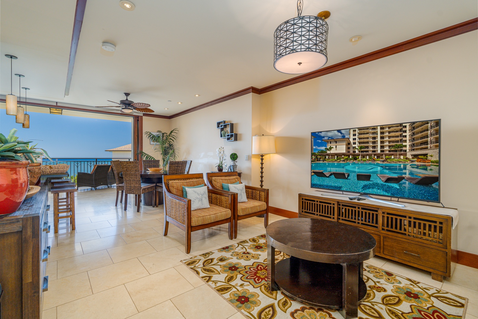 Kapolei Vacation Rentals, Ko Olina Beach Villas O904 - Enjoy movie night on the TV in the living area.