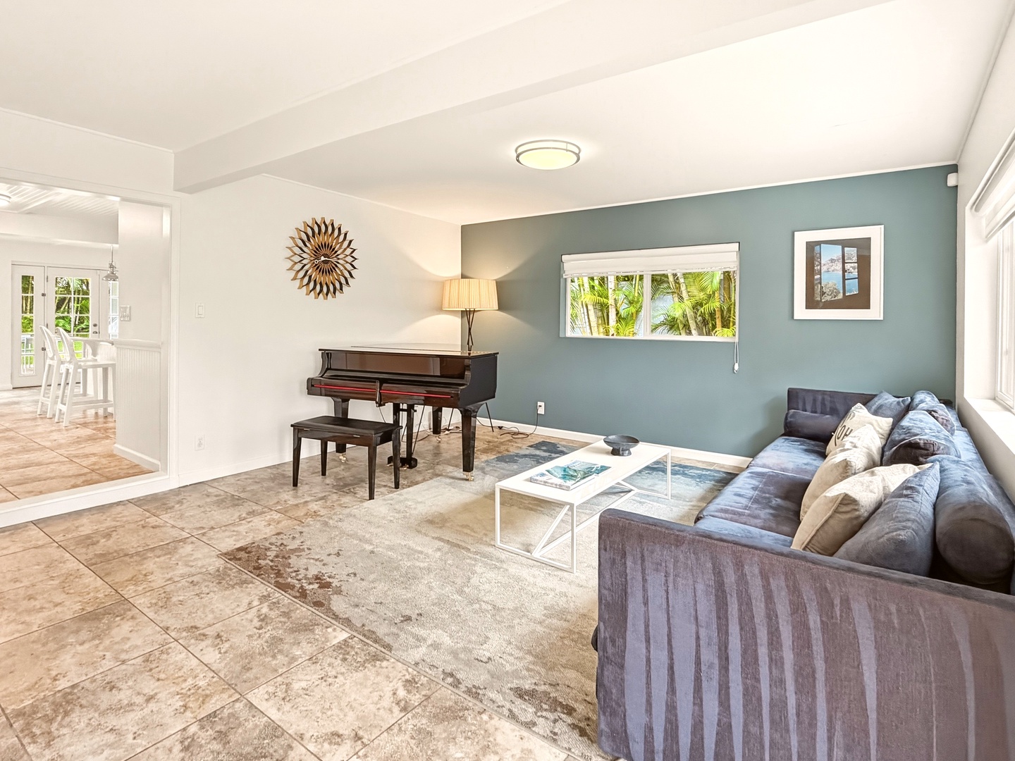 Honolulu Vacation Rentals, Ho'okipa Villa - Relax in your elegant living room where a grand piano awaits your melodies and plush seating invites evening conversations.