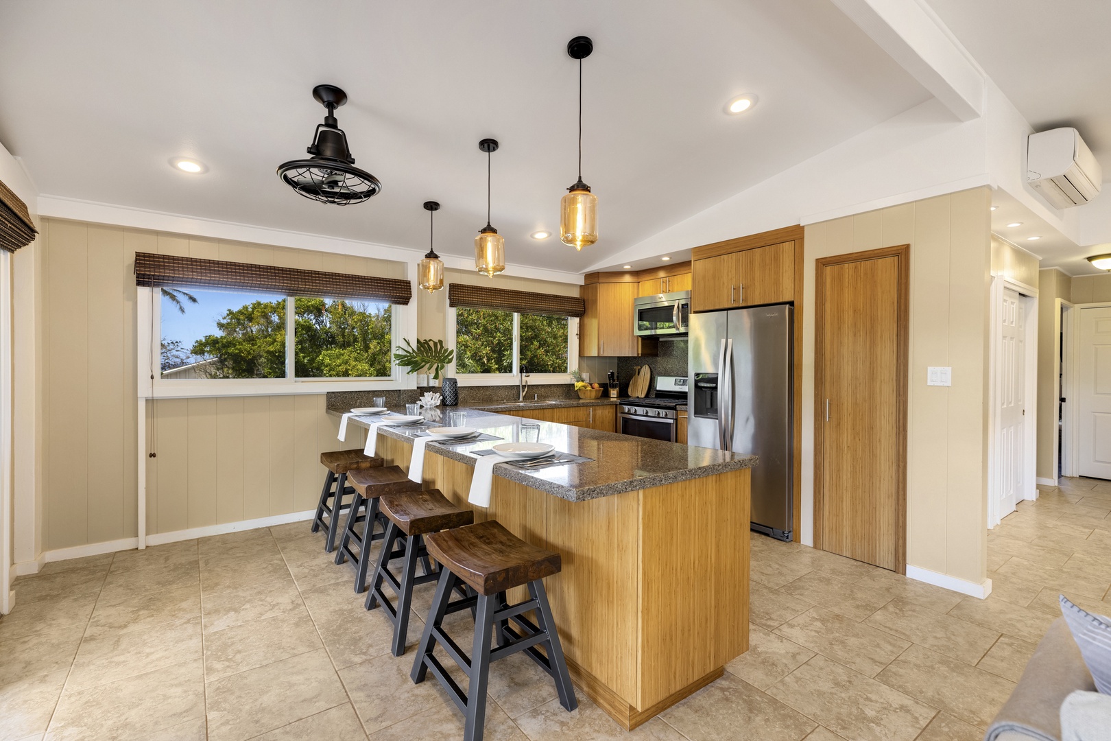 Haleiwa Vacation Rentals, Ehukai Beach Hale - Bar seating at kitchen island