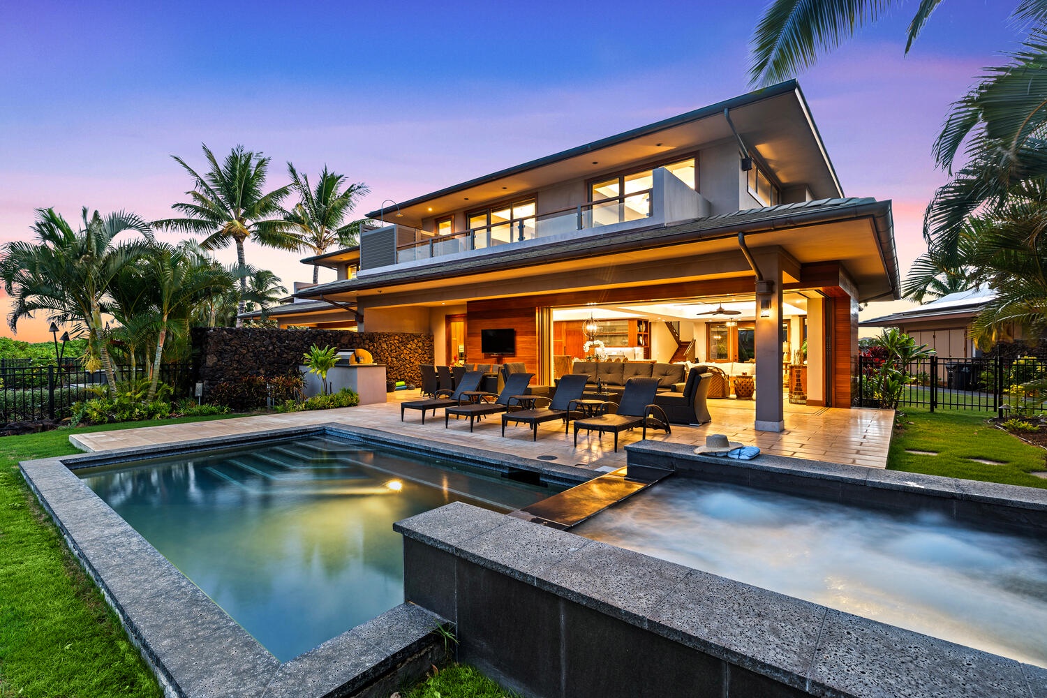 Kamuela Vacation Rentals, Laule'a Ohana Retreat - Sunset over your private pool and spa at this luxury island escape at Laule'a #13.