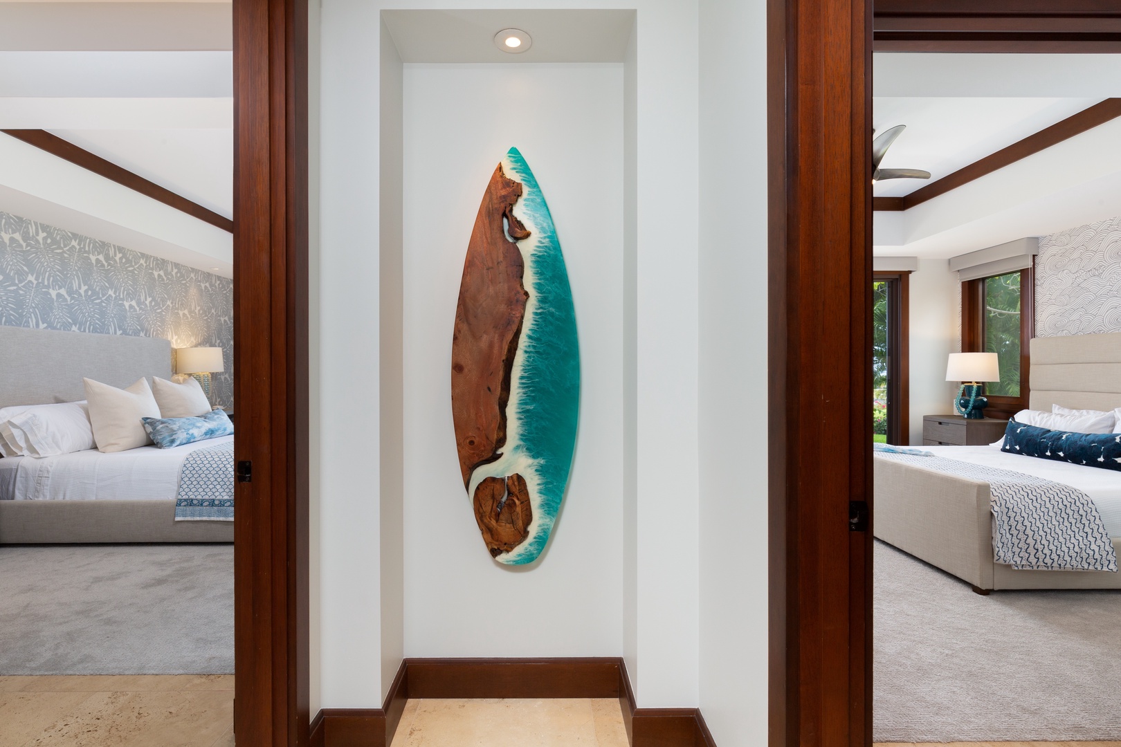 Kailua-Kona Vacation Rentals, 3BD Hali'ipua (120) Villa at Hualalai Resort - Downstairs hallway decorated with stylish art