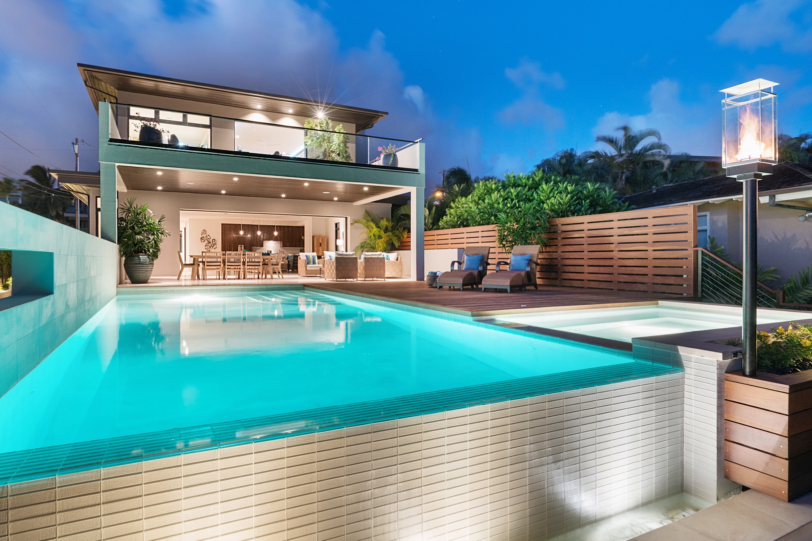 Honolulu Vacation Rentals, Diamond Head Grandeur - Diamond Head Grandeur at dusk is a breathtaking sight, with the luxurious pool and modern architecture setting the perfect scene for your Hawaiian getaway.