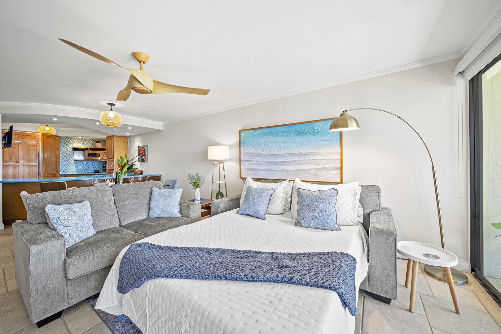 Honolulu Vacation Rentals, Aston Waikiki Beach Tower 602 - The queen sleeper sofa offers additional sleeping space with comfort and style in the open-concept living area.