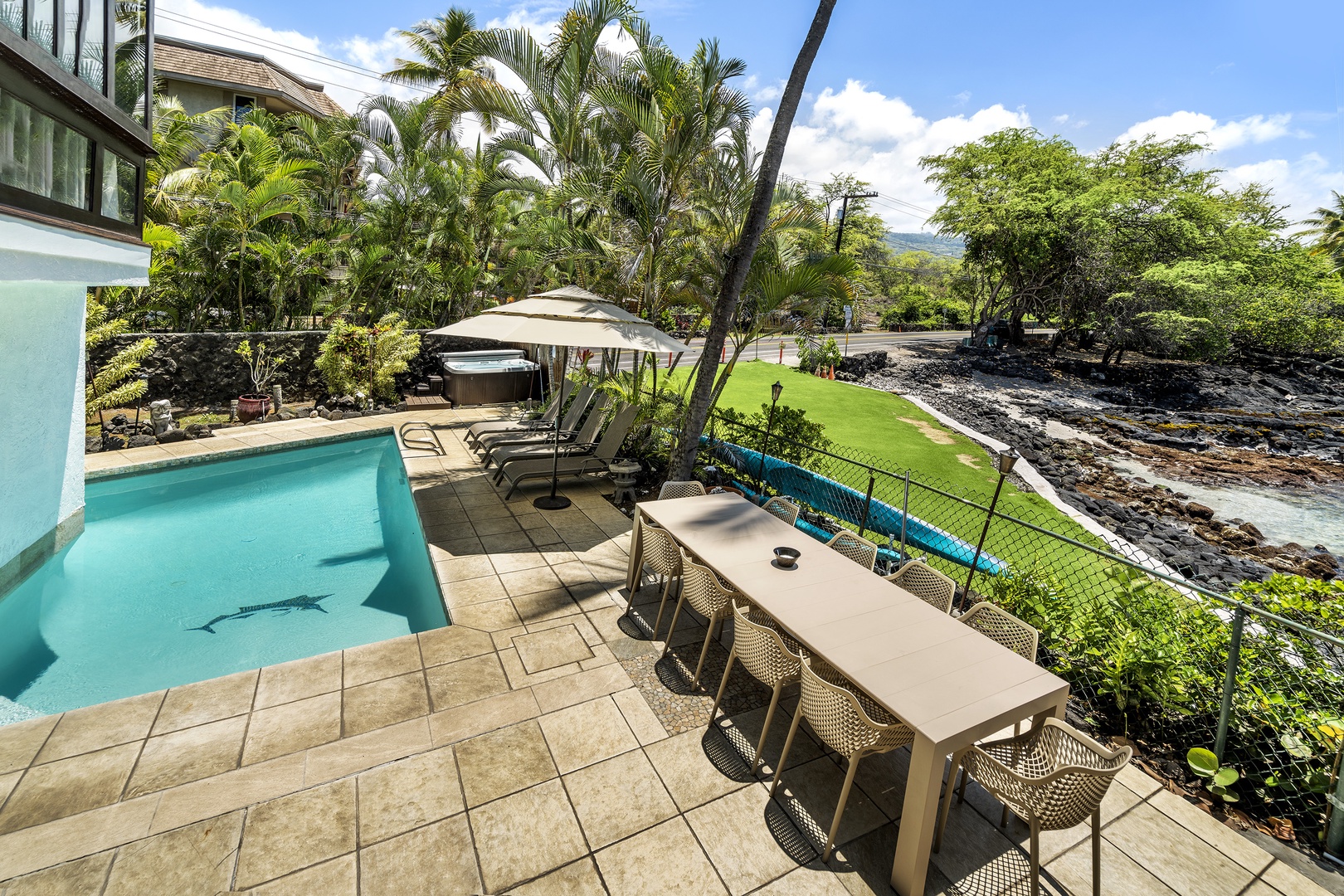 Kailua Kona Vacation Rentals, Kona's Shangri La - View of the pool area from the stairs leading to the second and third floor