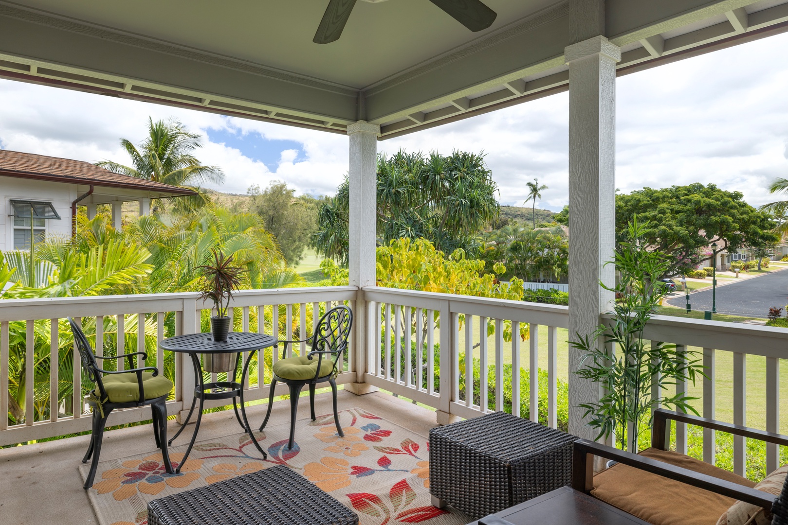Kapolei Vacation Rentals, Coconut Plantation 1190-1 - Enjoy your morning coffee on the lanai with a view.