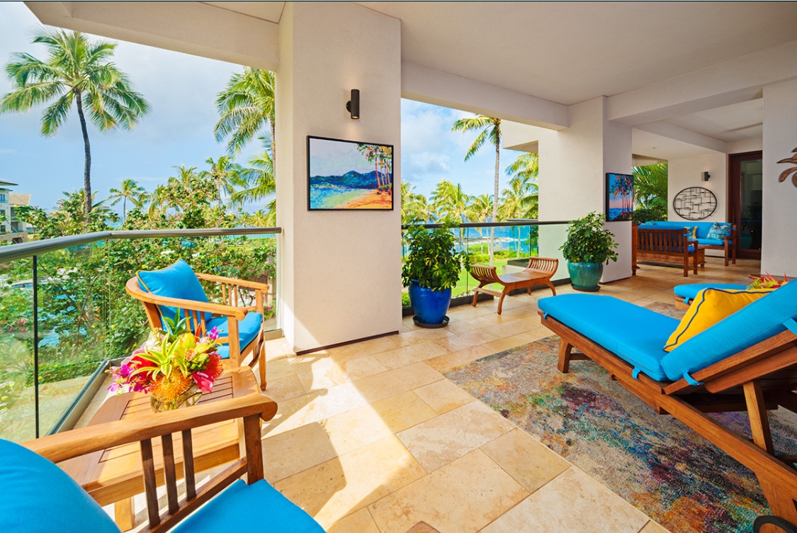 Kapalua Vacation Rentals, Ocean Dreams Premier Ocean Grand Residence 2203 at Montage Kapalua Bay* - The Master Bedroom Ocean View Outdoor Covered Veranda Sitting Area