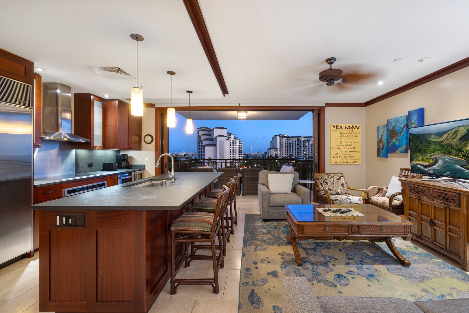 Kapolei Vacation Rentals, Ko Olina Beach Villas O724 - Modern meets comfort in this open floor plan, perfect for seamless entertaining in your living, kitchen, and dining areas.