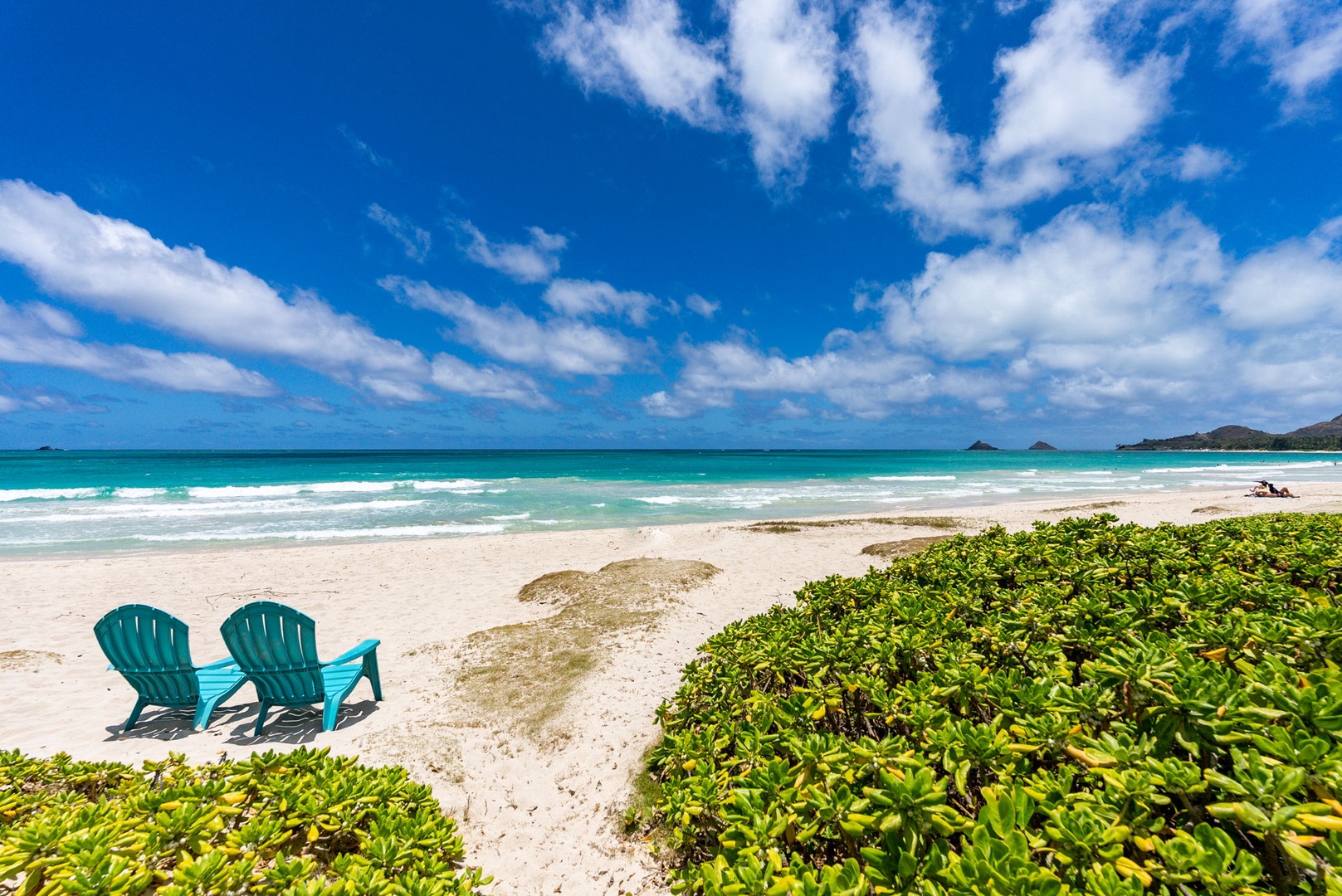 Kailua Vacation Rentals, Kailua Sands - Beachfront chairs with view of turquoise waters.
