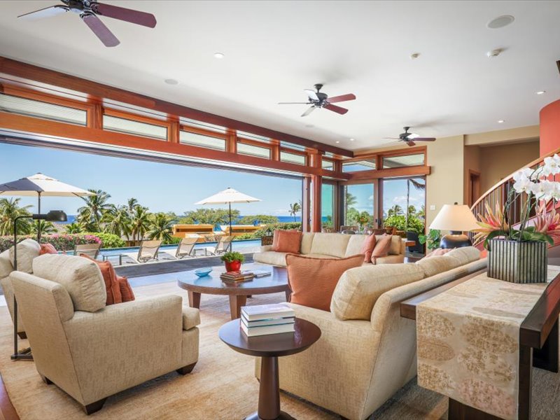 Kamuela Vacation Rentals, 5BD Estate Home at Mauna Kea Resort - Living room with Ocean view