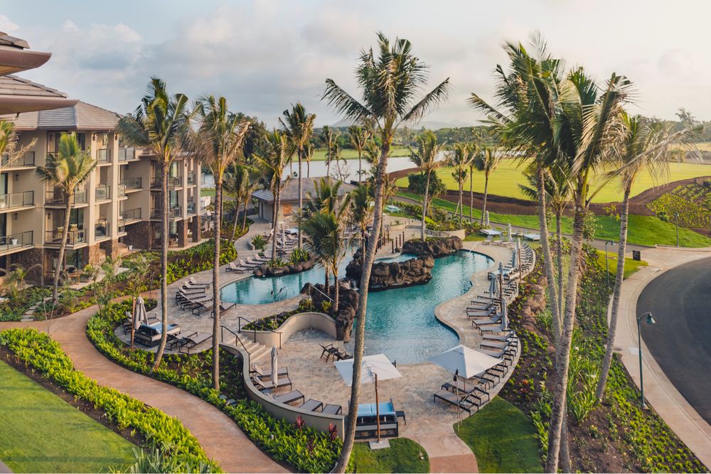 Lihue Vacation Rentals, Laola Townhouse at Hokuala 3BR* - An aerial view of the Maliula pool.