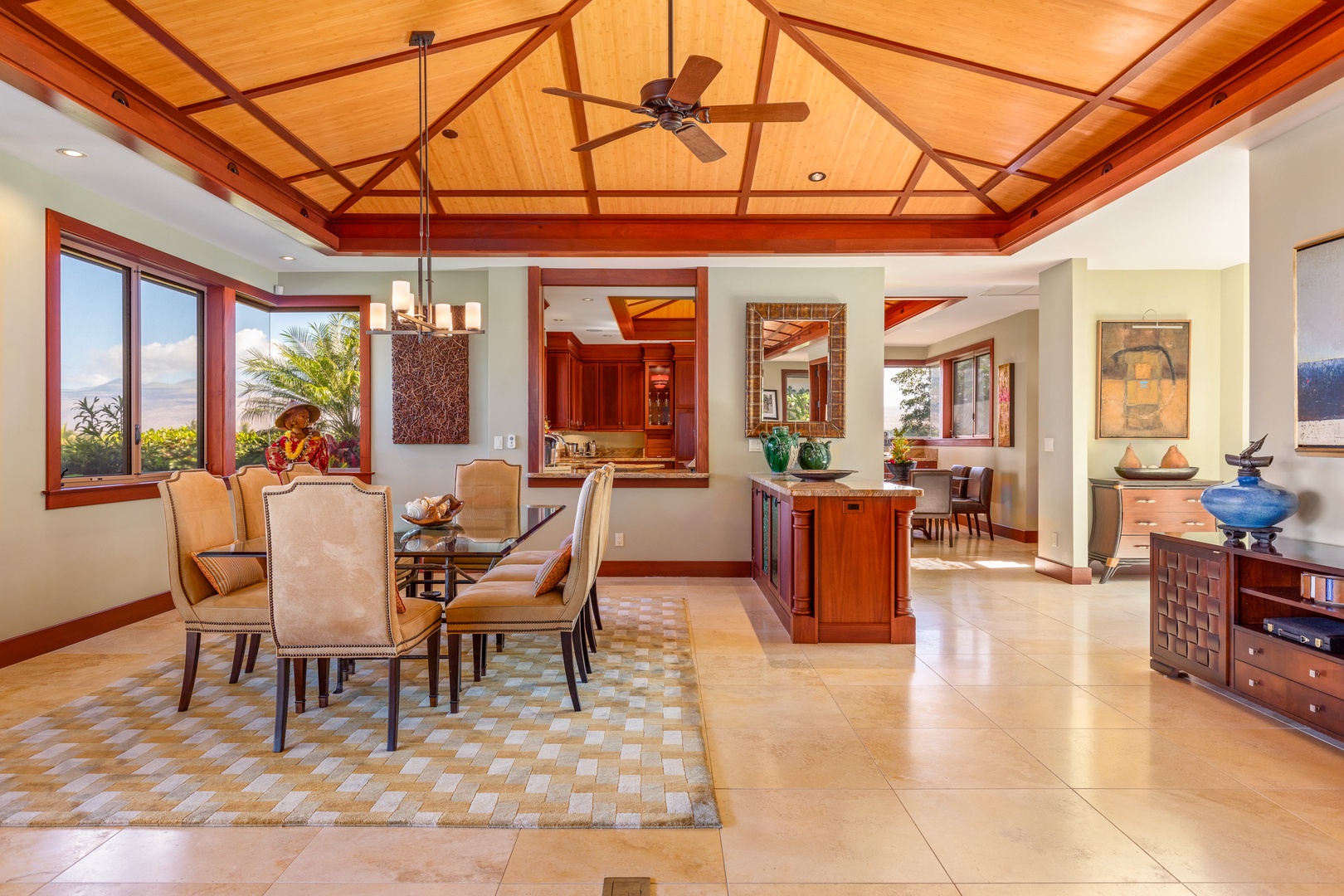 Kamuela Vacation Rentals, Champion Ridge Home - Host unforgettable meals in the open dining space that flows effortlessly into the kitchen and lanai.