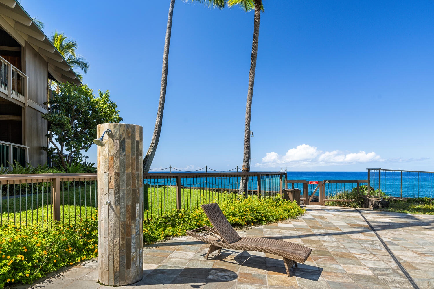 Kailua Kona Vacation Rentals, Kanaloa at Kona 3303 - Outdoor shower and views from the pool area.