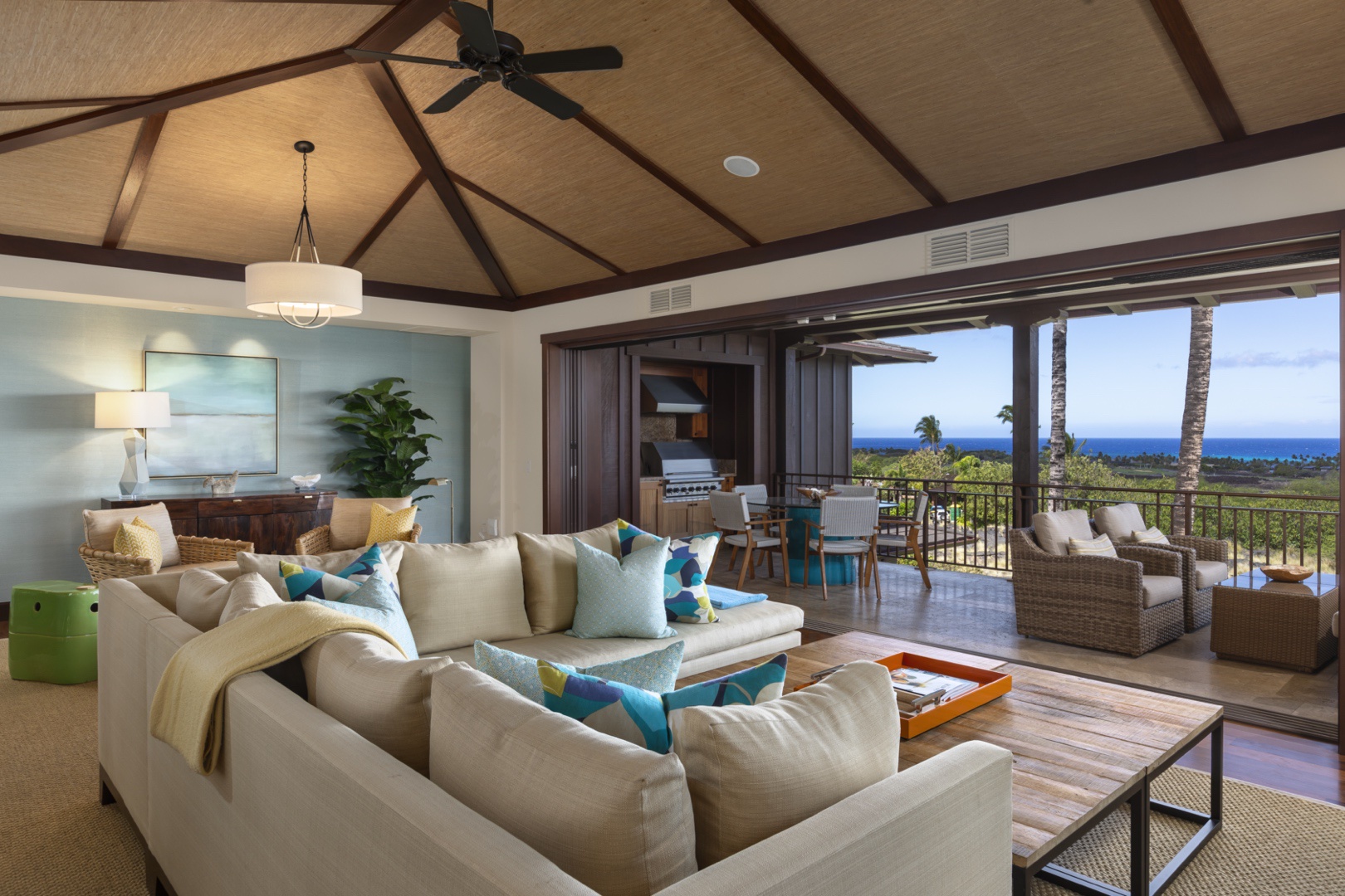 Kailua Kona Vacation Rentals, 3BD Hali'ipua Villa (108) at Four Seasons Resort at Hualalai - Decadent and incredibly comfortable couch, vaulted ceilings and epic views.