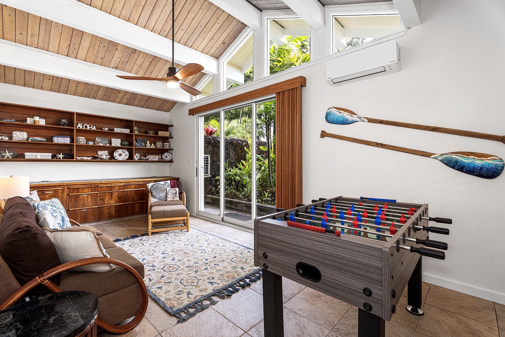 Kailua Kona Vacation Rentals, Hale Pua - Enjoy laid-back game nights with foosball, cool air, and garden views just outside.