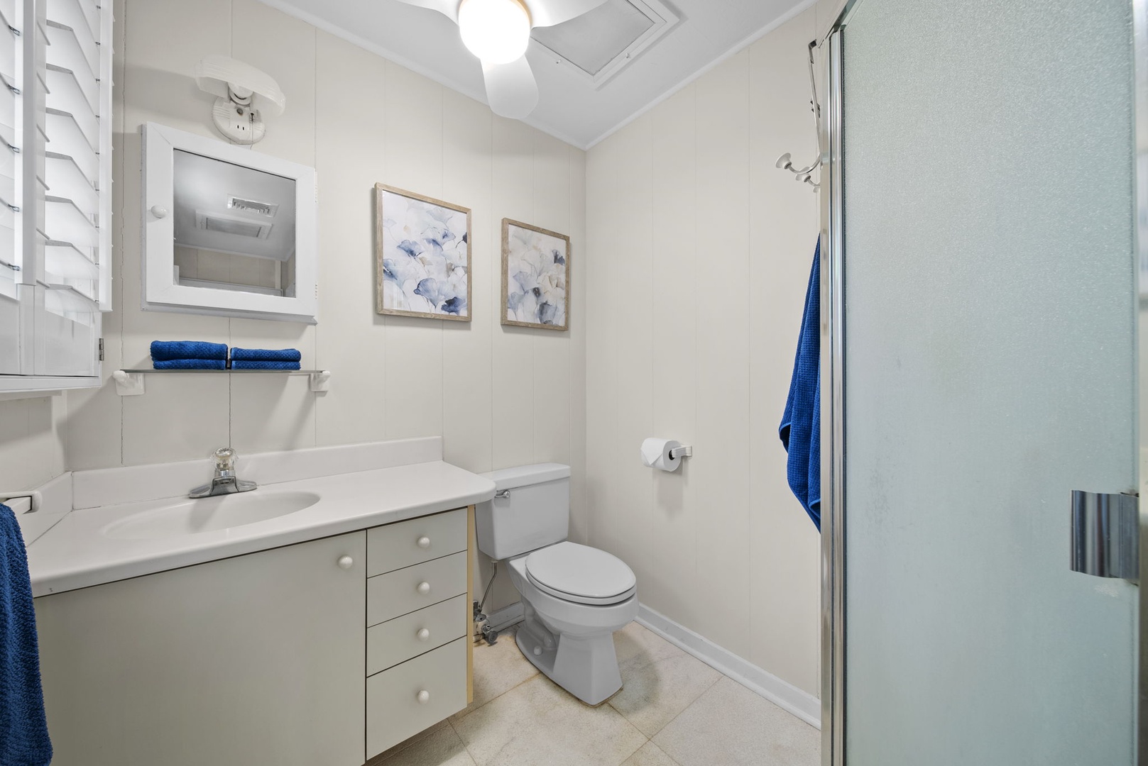 Waimanalo Vacation Rentals, Mana Kai at Waimanalo - Downstairs Tea Room bathroom with a walk-in shower