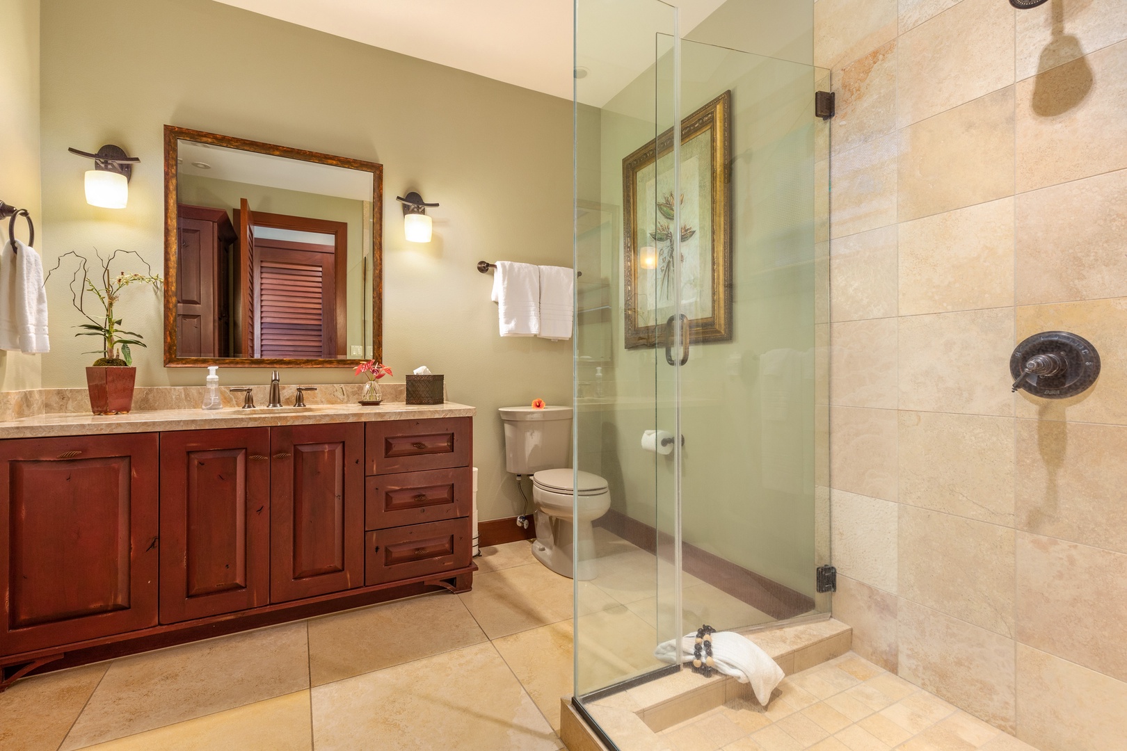 Kamuela Vacation Rentals, Champion Ridge Home - Each guest suite includes a spacious ensuite bathroom with a modern walk-in shower and luxury finishes.