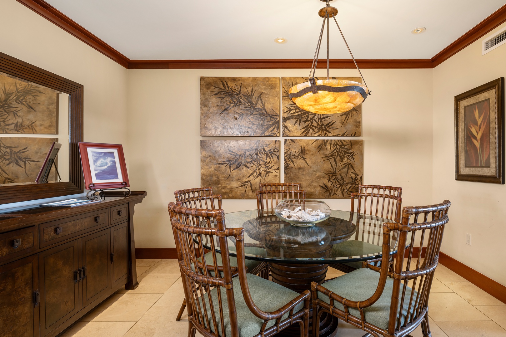 Kapolei Vacation Rentals, Ko Olina Beach Villas O805 - Elegant dining area with table for four.