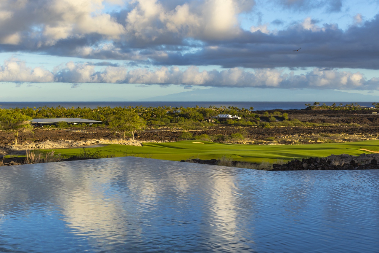 Kailua Kona Vacation Rentals, 4BR Luxury Puka Pa Estate (1201) at Four Seasons Resort at Hualalai - Golf course and Pacific views views from the pool.