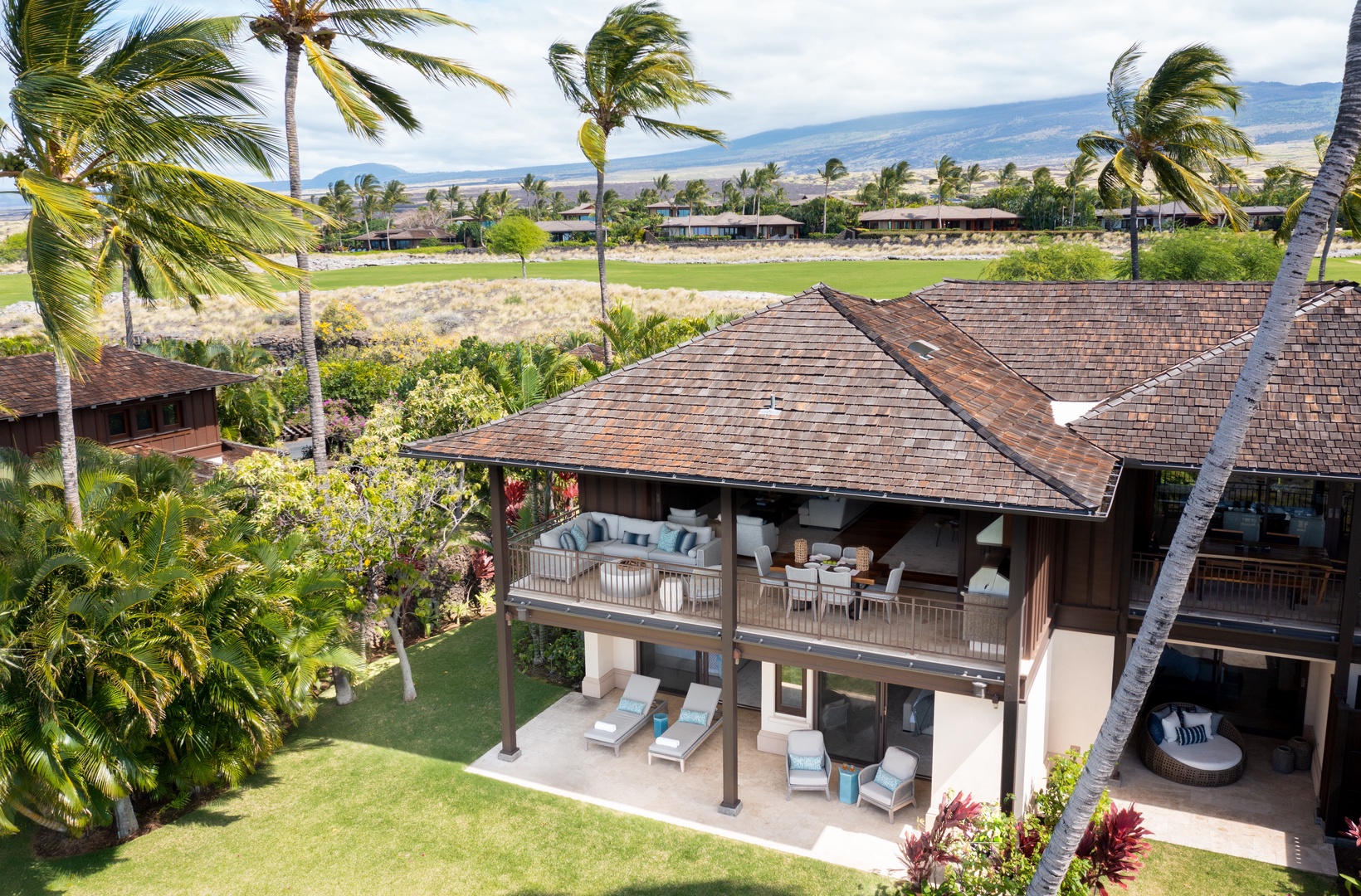 Kailua-Kona Vacation Rentals, 3BD Hali'ipua Villa (120) at Four Seasons Resort at Hualalai - Back of this stunning villa showcasing upper and lower lanais