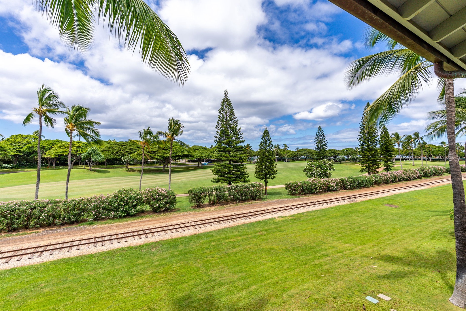 Kapolei Vacation Rentals, Coconut Plantation 1080-4 - A green corridor right outside, giving you room to stretch out.