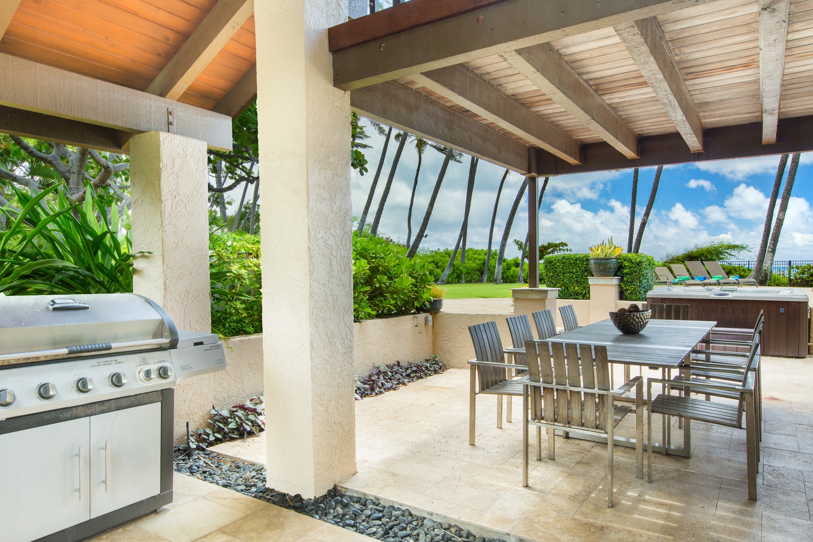 Honolulu Vacation Rentals, Kahala Mini Resort (5BR) - The covered lanai holds the BBQ, the long table, and most of the evening.