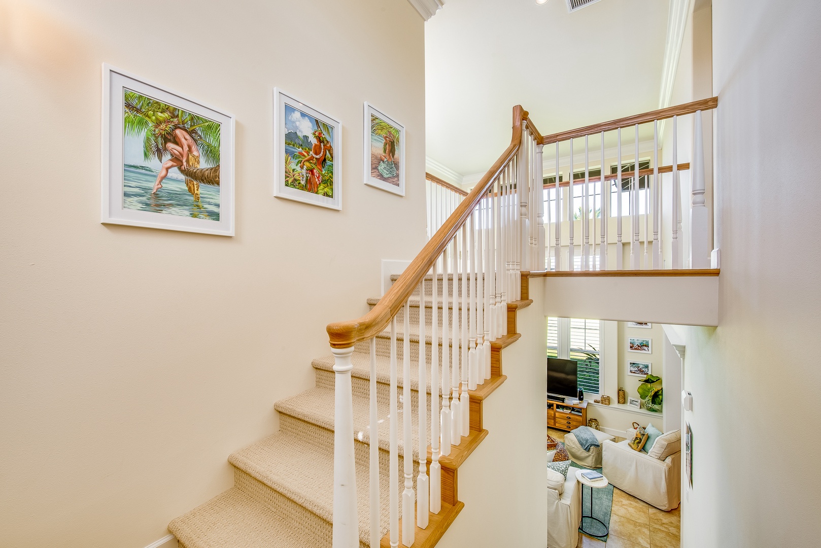 Kamuela Vacation Rentals, Kulalani 1701 at Mauna Lani - Elegant Staircase to Upstairs Bedroom Suite