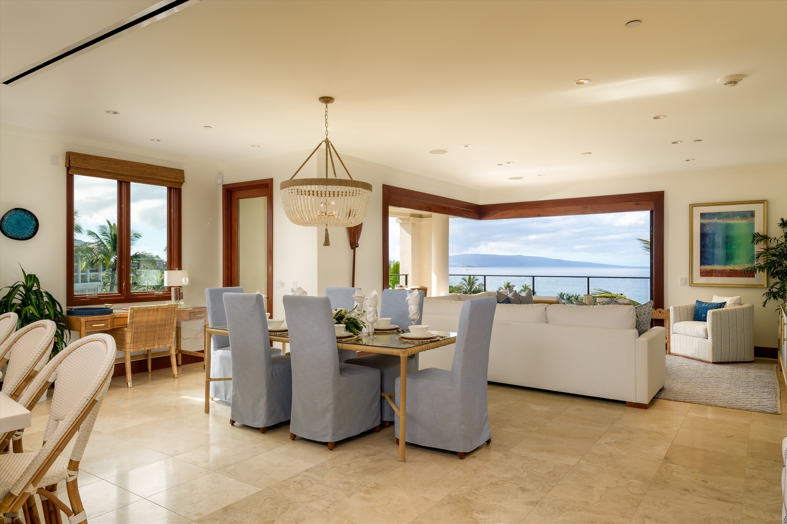 Wailea Vacation Rentals, Blue Ocean Suite H401 at Wailea Beach Villas* - Expansive Ocean View Great Room with Dining and Gourmet-Style Kitchen