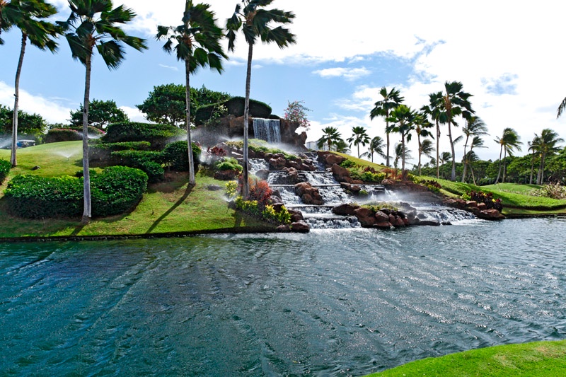 Kapolei Vacation Rentals, Ko Olina Beach Villas O414 - The 12th green beautiful waterfall.