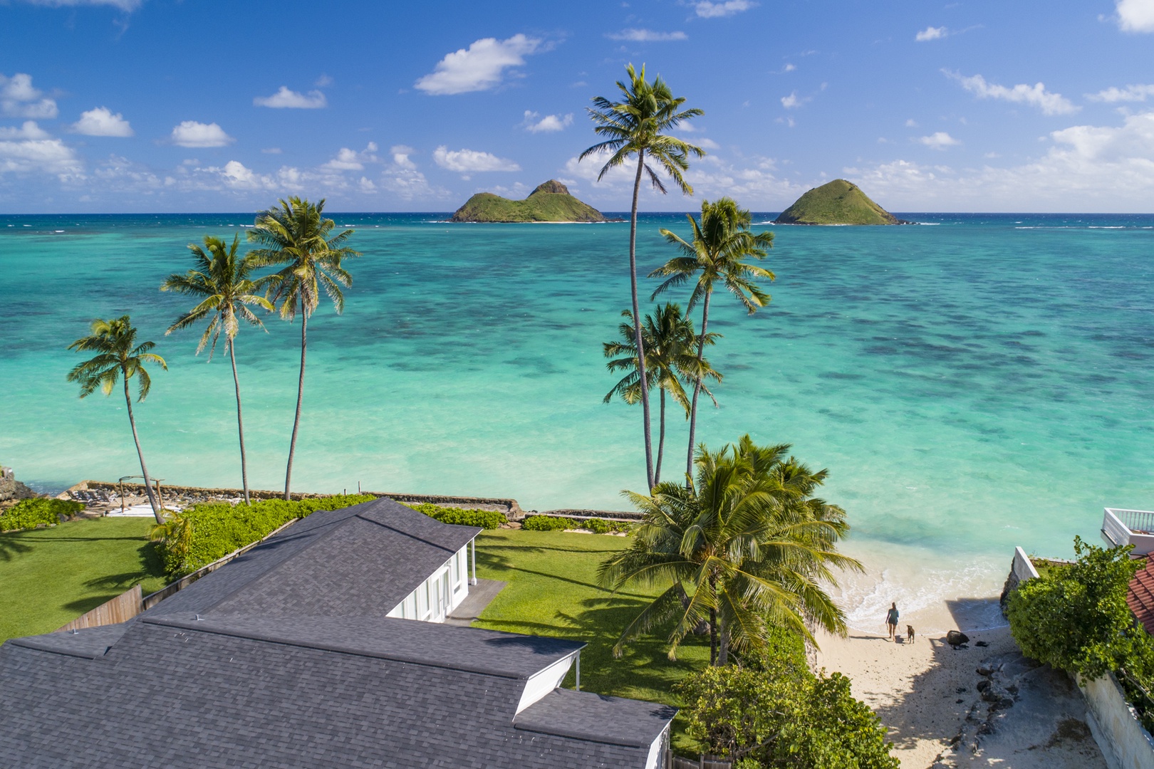 Kailua Vacation Rentals, Lanikai Oceanside 4 Bedroom - Straight shot view of The Mokulua Islands