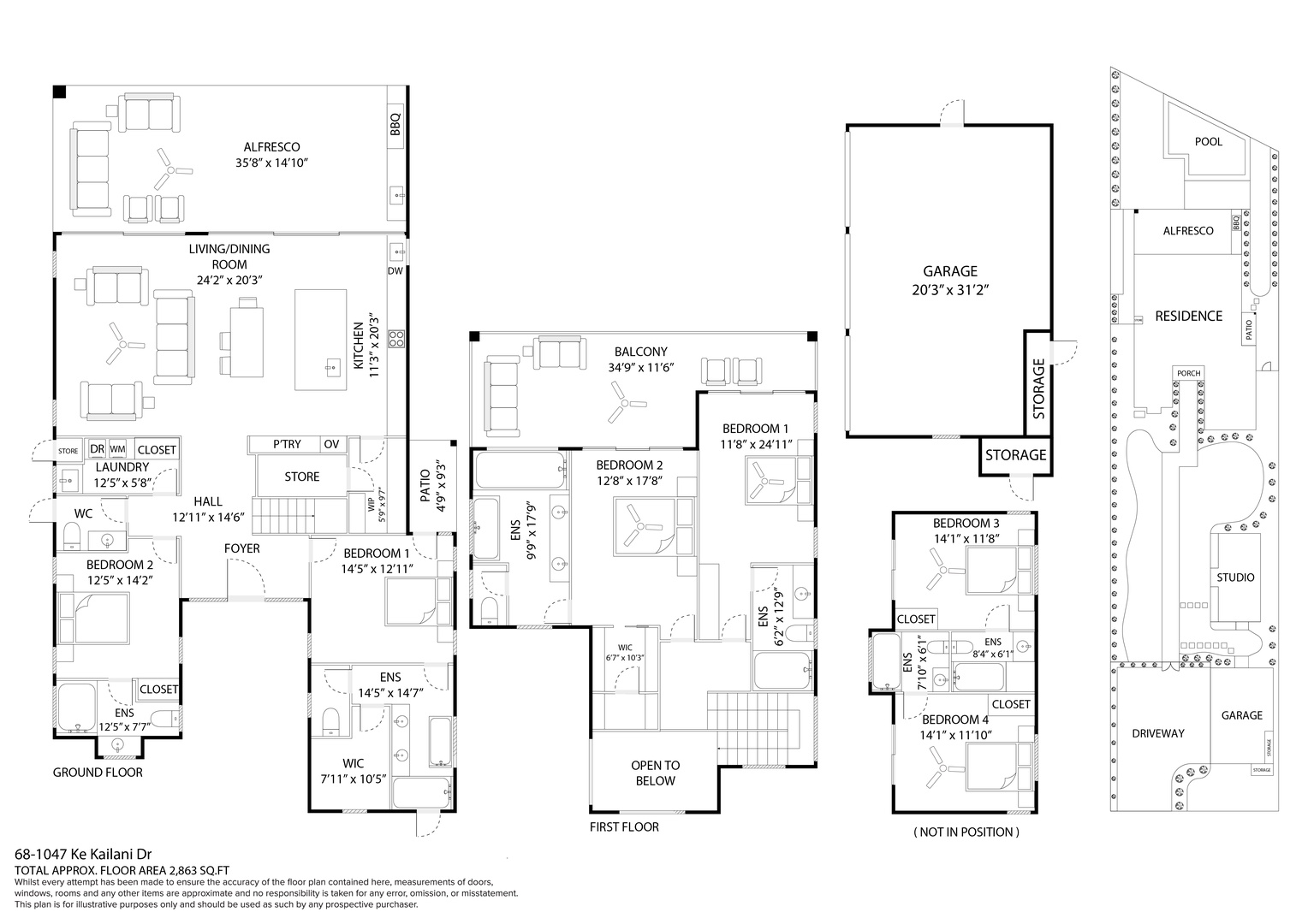 Kamuela Vacation Rentals, 6BD Mauna Lani Lux Golf Estate (6) at One Ocean - Floor plan showing the layout of the property.