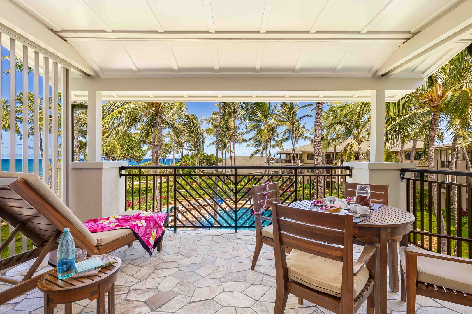 Kahuku Vacation Rentals, Turtle Bay Villas 308 - Lanai has views of the pool and distant ocean