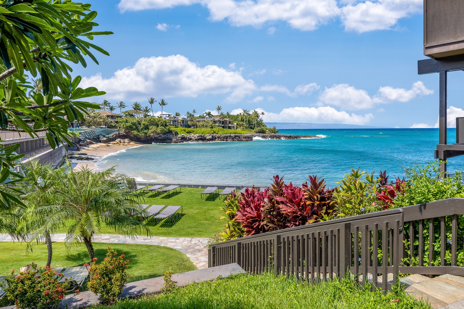 Lahaina Vacation Rentals, Kahana Sunset B4B - Enjoy stunning ocean views surrounded by lush vegetation at Kahana Sunset Resort.