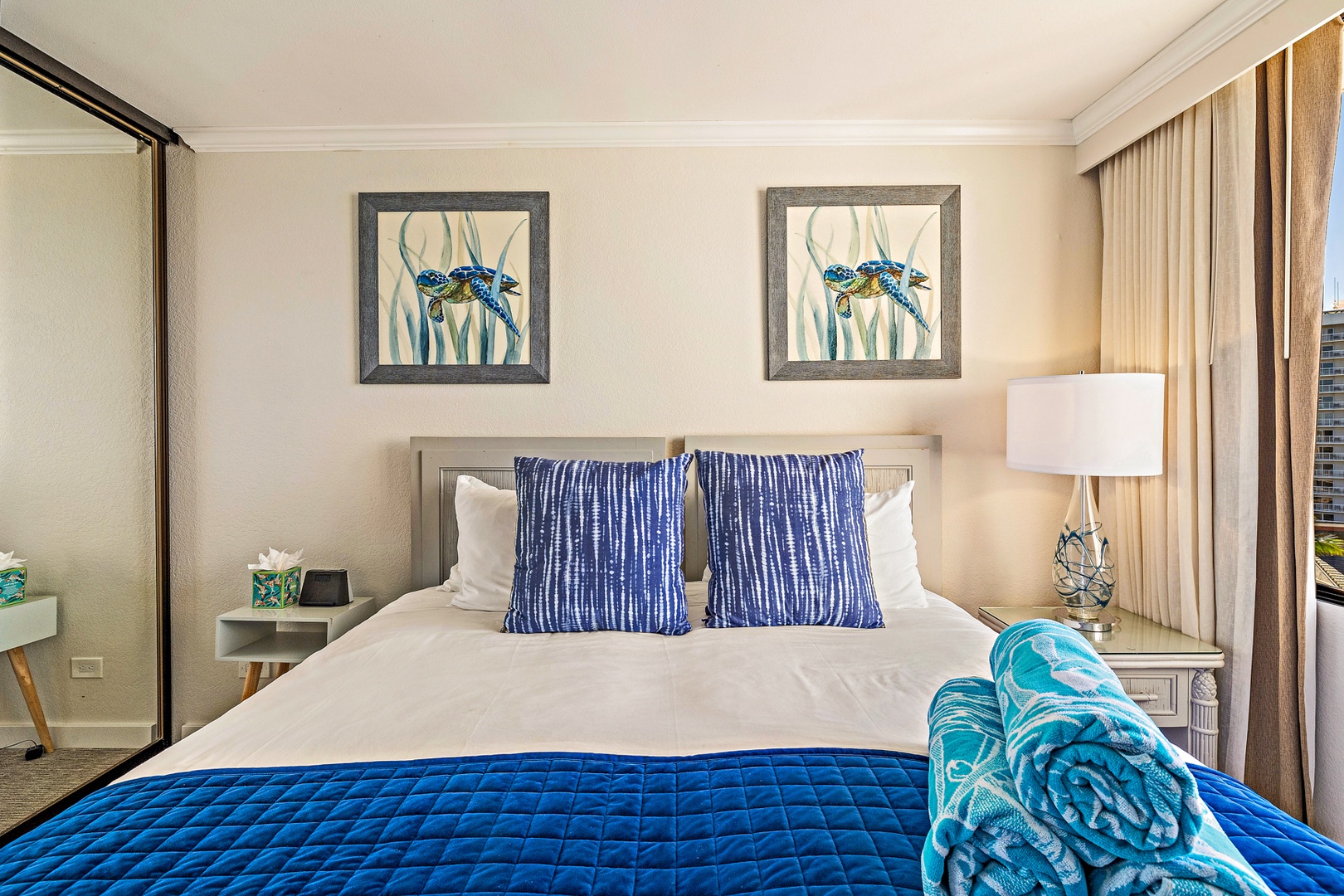 Lahaina Vacation Rentals, Kaanapali Shores 903 - The Second Bedroom offers two twin beds that can be converted into king upon request and vibrant accents, perfect for a restful night's sleep.