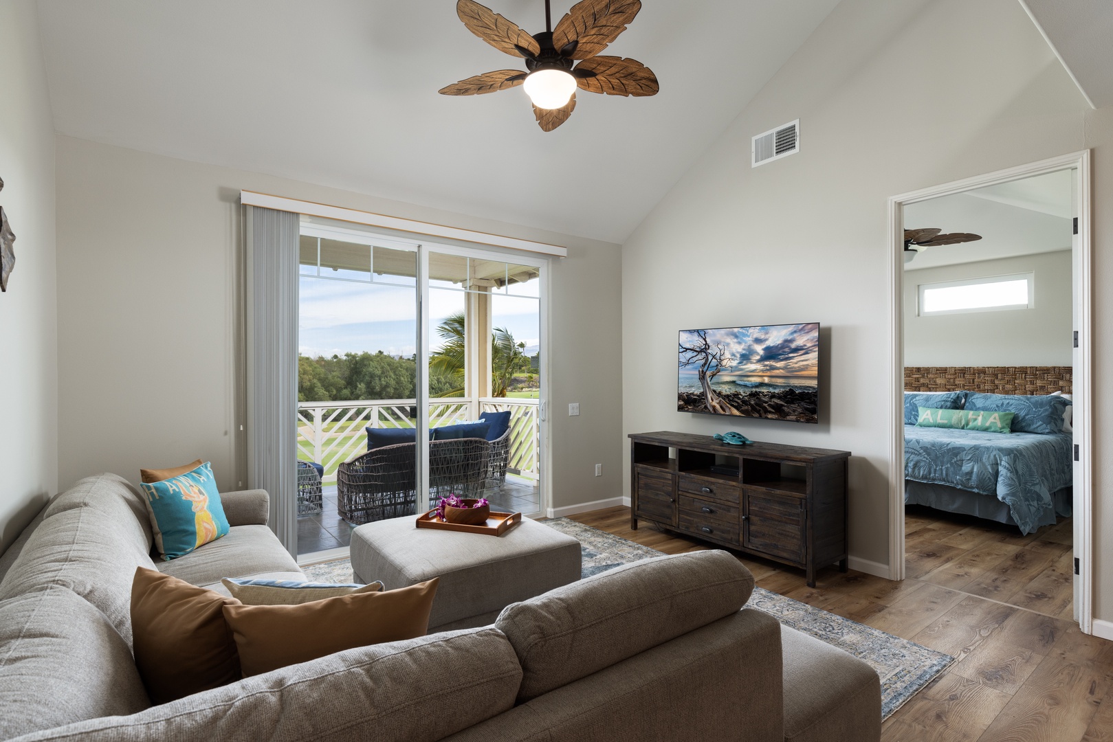 Waikoloa Vacation Rentals, Fairway Villas at Waikoloa Beach Resort E34 - Gather the family to watch a sports event or your favorite shows in the living room area