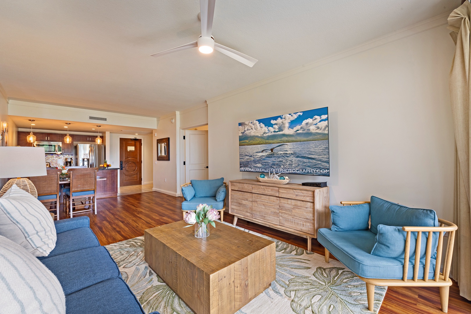 Lahaina Vacation Rentals, Honua Kai Konea 206 - The living room features modern furniture, vibrant décor, and plenty of space for relaxation, making it a welcoming spot to unwind after a day of exploring.