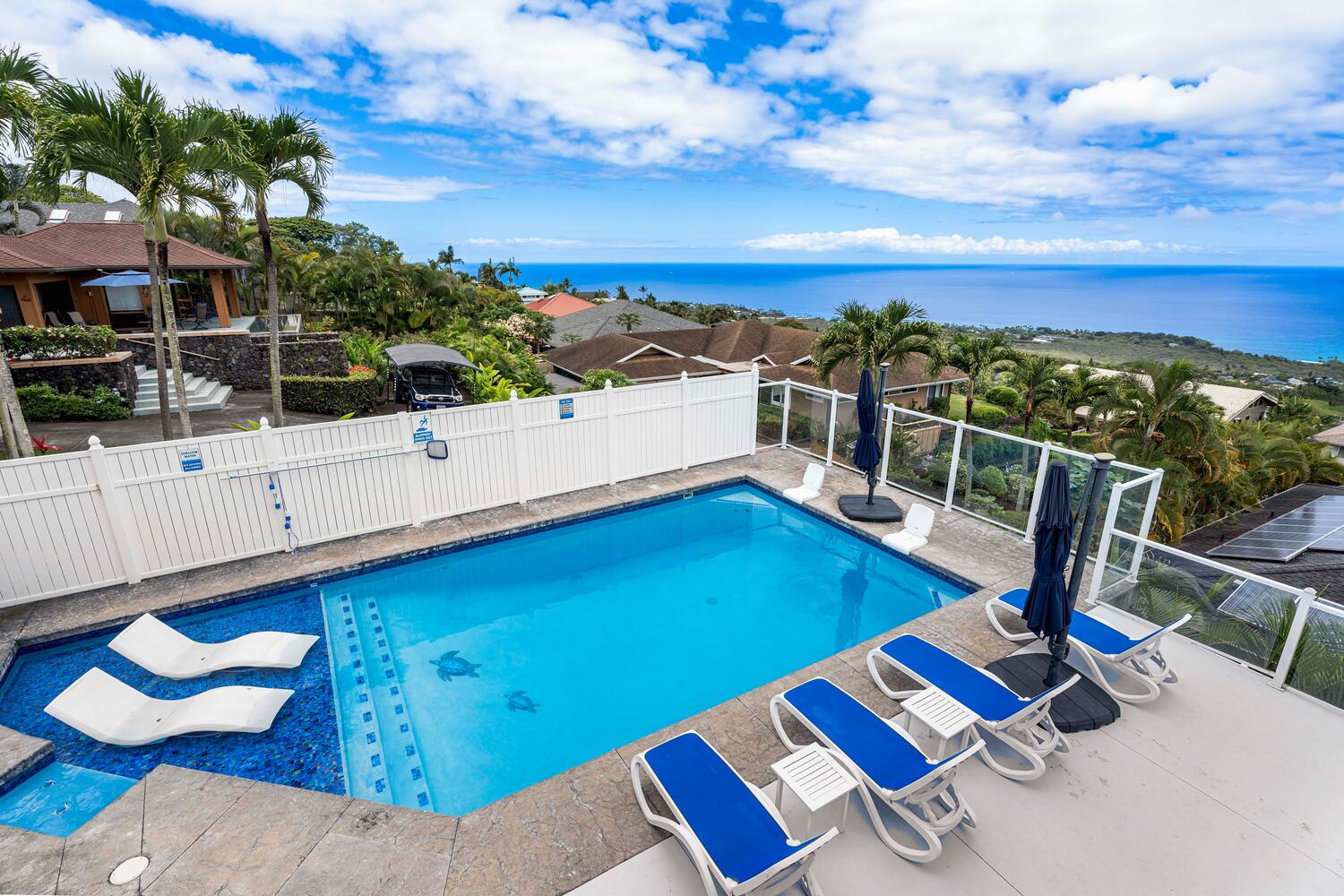Kailua Kona Vacation Rentals, Honu O Kai (Turtle of the Sea) - The view of the pool from the upstair lanai.