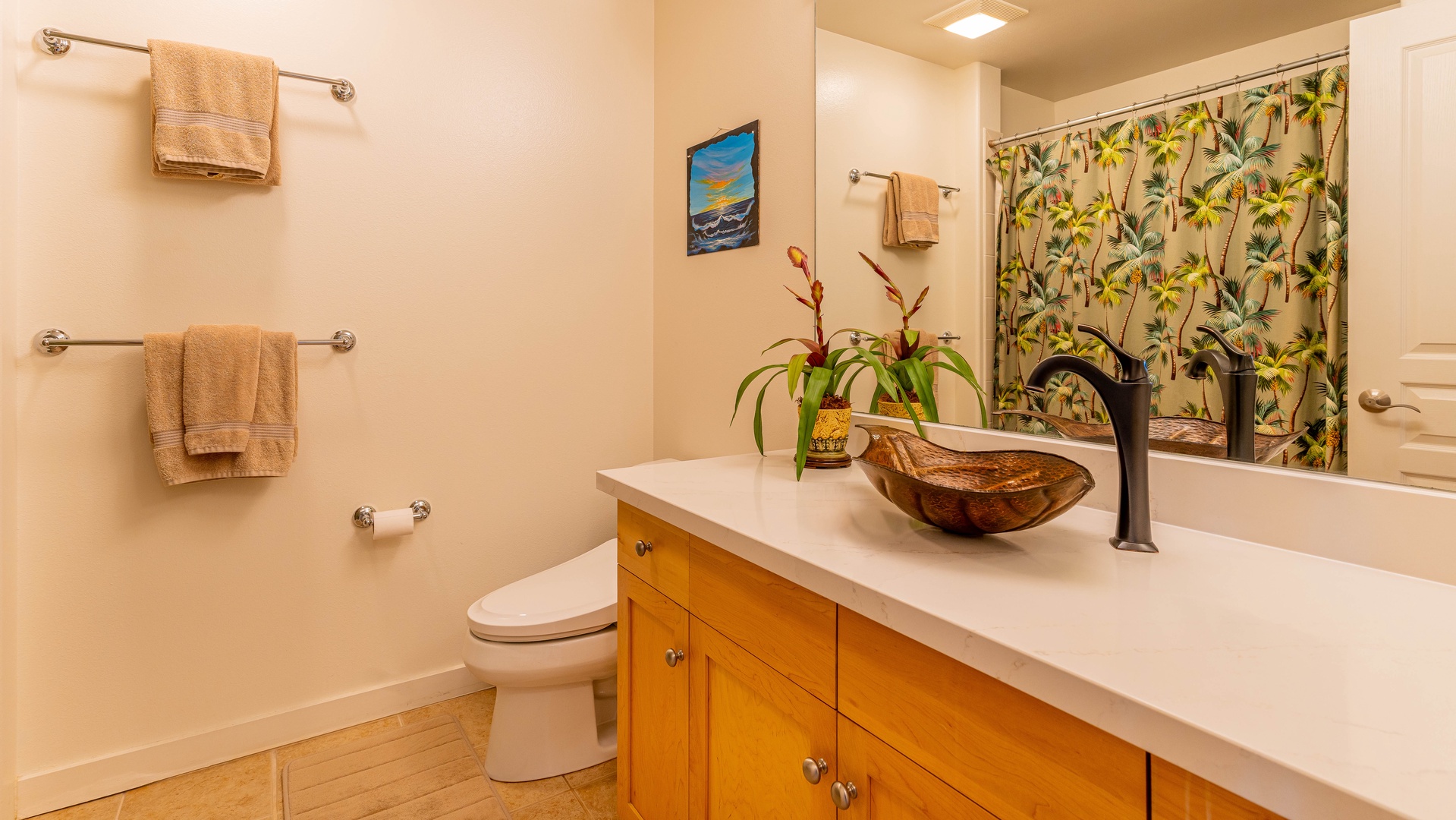 Kapolei Vacation Rentals, Kai Lani 20C - The second guest bath with warm wood tones and a shower.