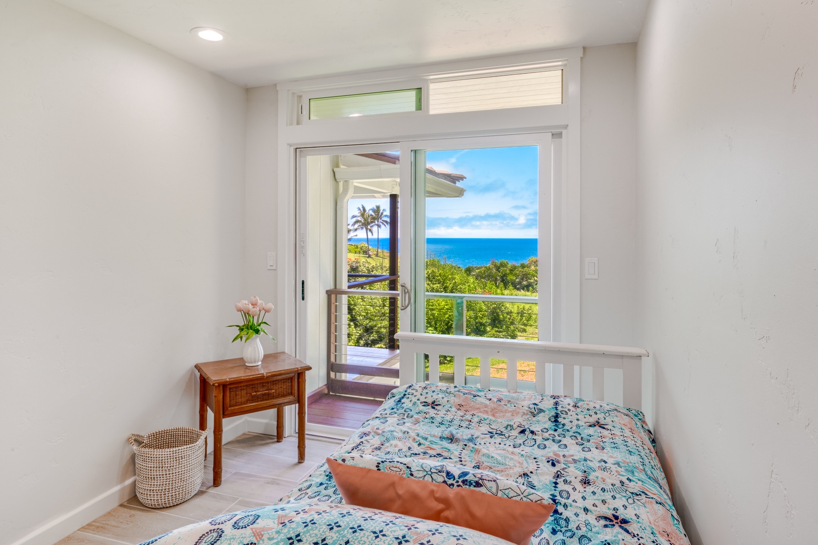 Princeville Vacation Rentals, Wai Lani - Third guest suite with a twin bed and private balcony