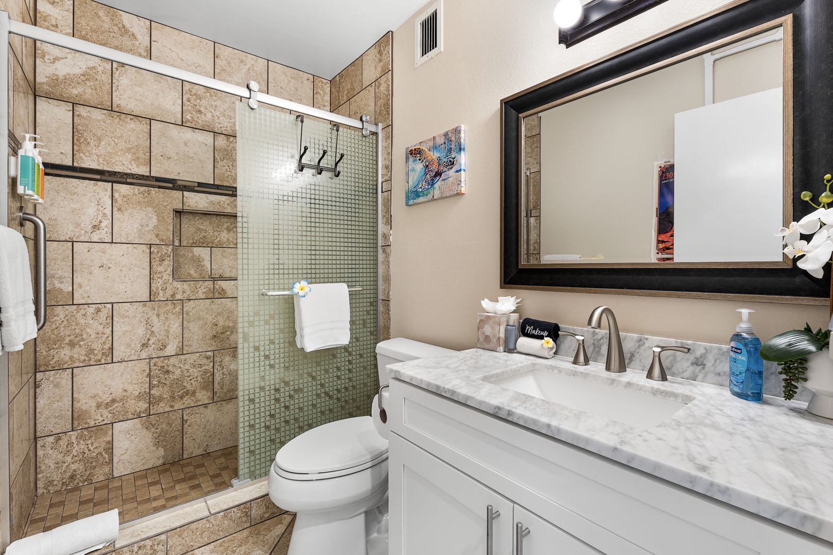 Kailua Kona Vacation Rentals, Keauhou Kona Surf & Racquet 1104 - Rinse off the beach in a glass walk-in shower before the next round of sun.