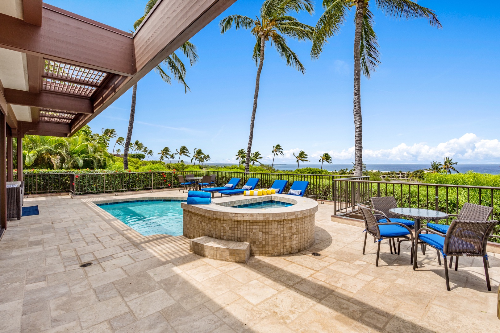 Kamuela Vacation Rentals, 3BD Villas (39) at Mauna Kea Resort - View from upper lanai seating, toward jacuzzi and pool deck.