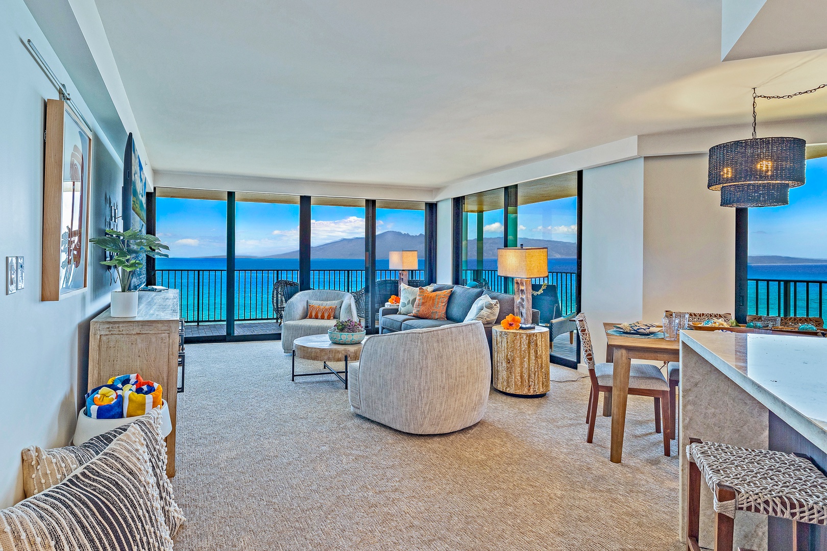 Lahaina Vacation Rentals, Kaanapali Shores 702 - Enjoy the open living space with floor-to-ceiling windows offering panoramic ocean views.