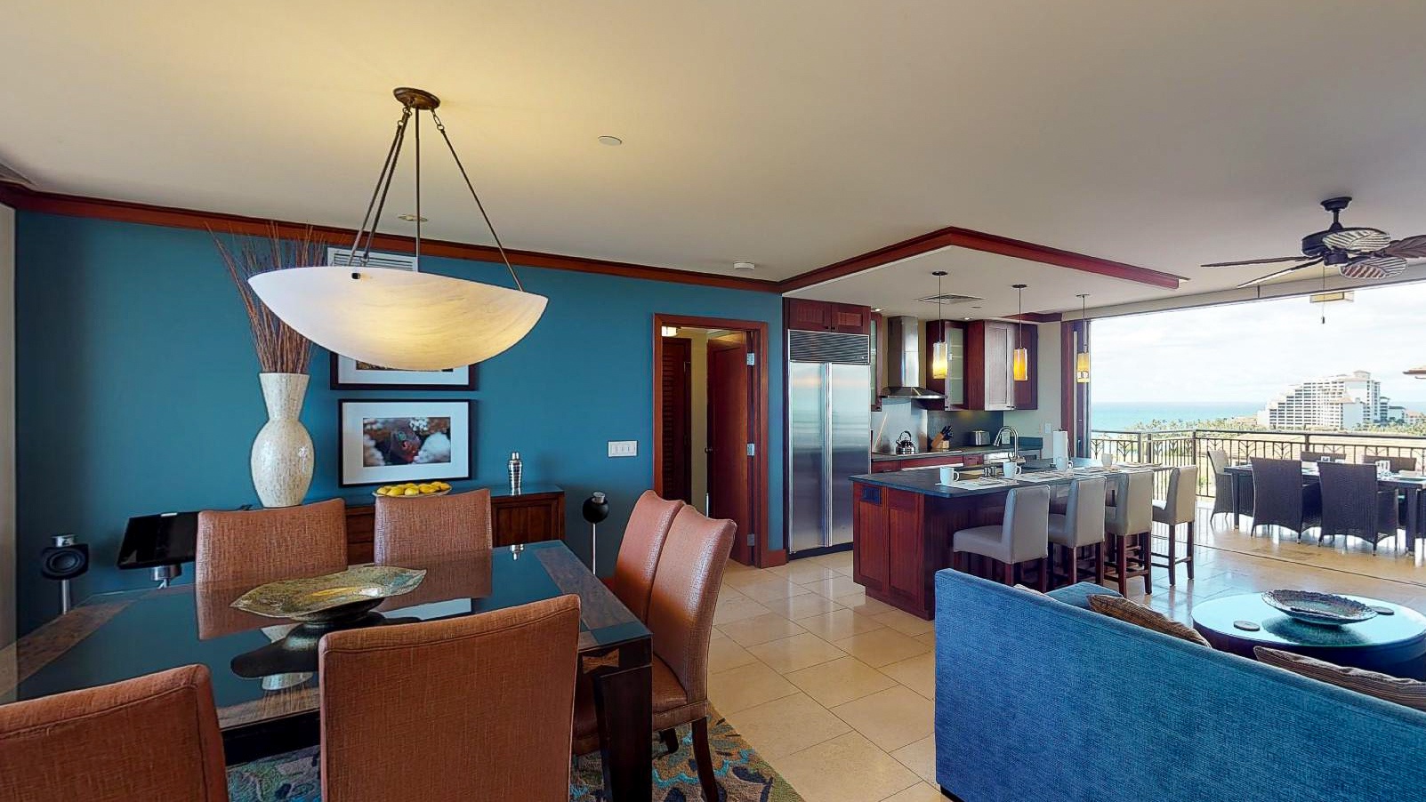 Kapolei Vacation Rentals, Ko Olina Beach Villas O1121 - An open floor plan, dining area and seating for 8.