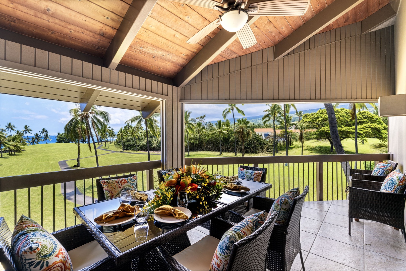 Kailua Kona Vacation Rentals, Kanaloa at Kona 1606 - Pupus laid out on the lanai, the ceiling fan turning slow overhead.