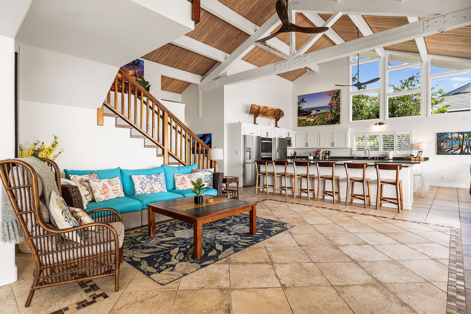 Kailua Kona Vacation Rentals, Hale Pua - Gather beneath vaulted wood-beam ceilings, where light, space, and connection come naturally.