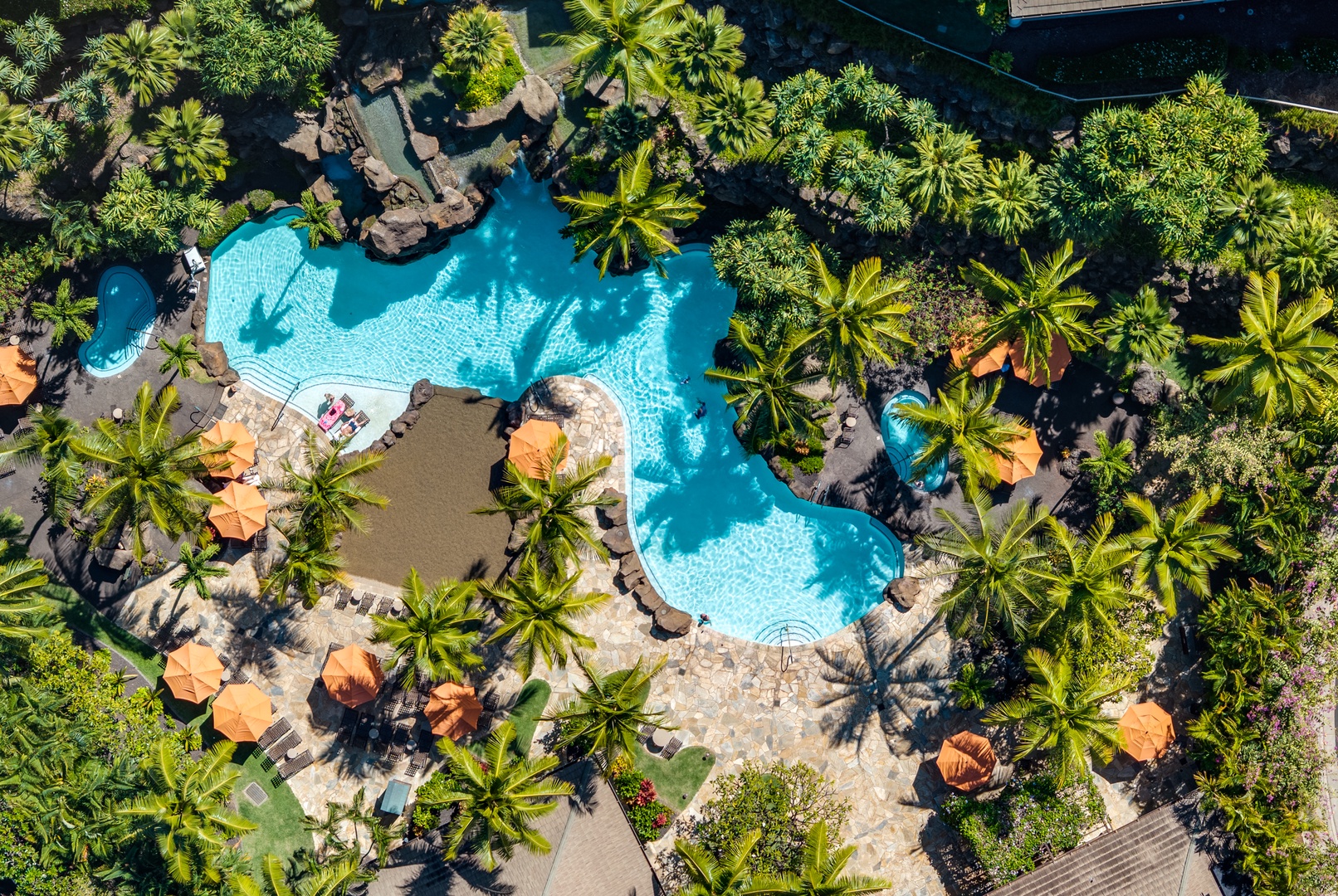 Wailea Vacation Rentals, Wailea Luxury Residence Hoolei 93-3 - Bird's-eye view of the Wailea Hoolei Resort pool, surrounded by lush landscaping and serene beauty.