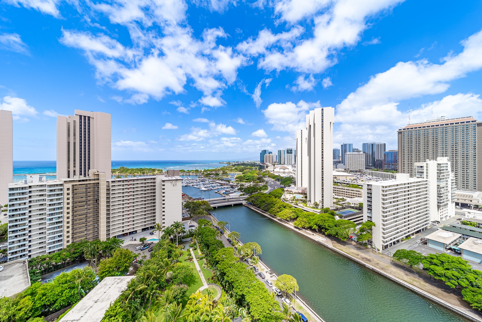 Honolulu Vacation Rentals, Watermark Waikiki Unit 901 - The aerial shot of the complex.